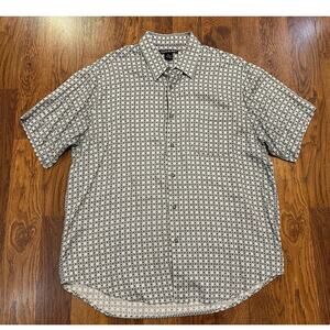 John Henry Men’s Geometric Print Short Sleeve Button Down Gray/Black Size XL